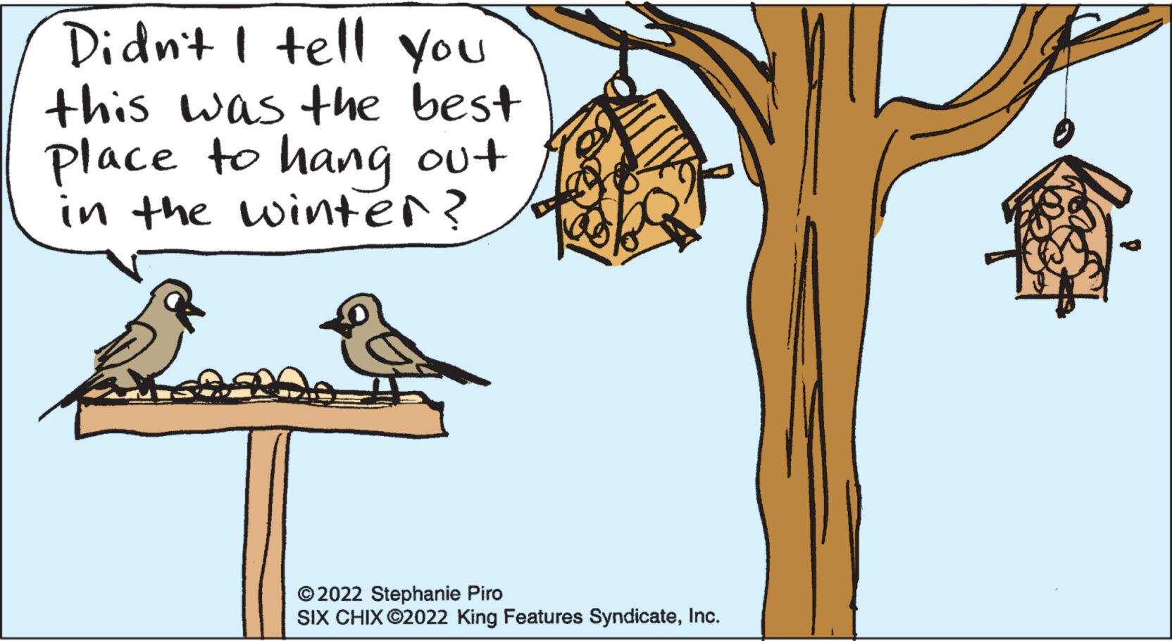 Rectangle OCR: Didn't I tell you this was the best place to hang out in the winter? ?2022 Stephanie Piro SIX CHIX ?2022 King Features SyndicateInc. Didn't I tell you this was the best place to hang out in the winter ? ?2022 Stephanie Piro SIX CHIX ?2022 King Features Syndicate