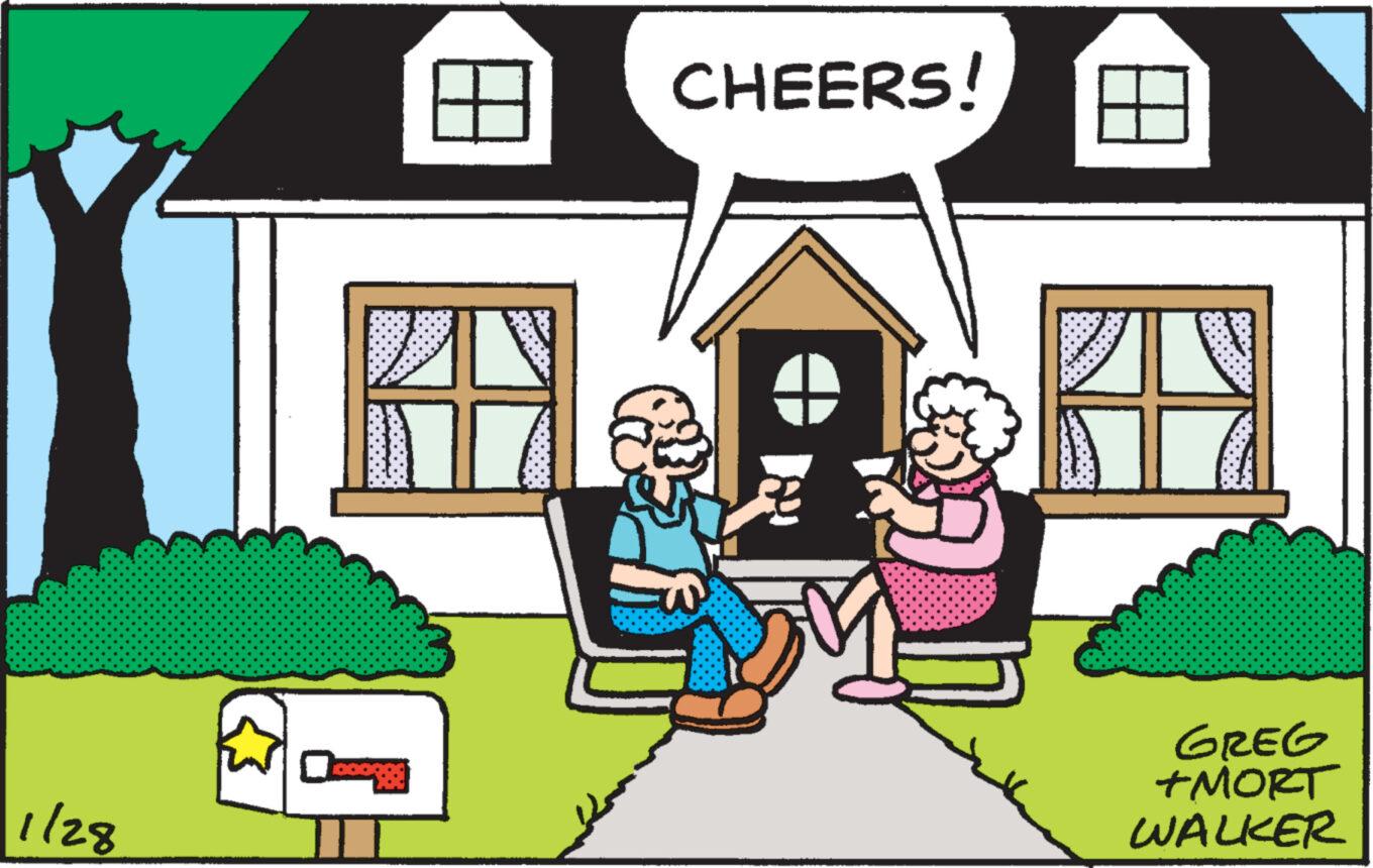 Yellow OCR: 1/28 CHEERS! GREG +MORT WALKER 1/28 CHEERS ! GREG + MORT WALKER