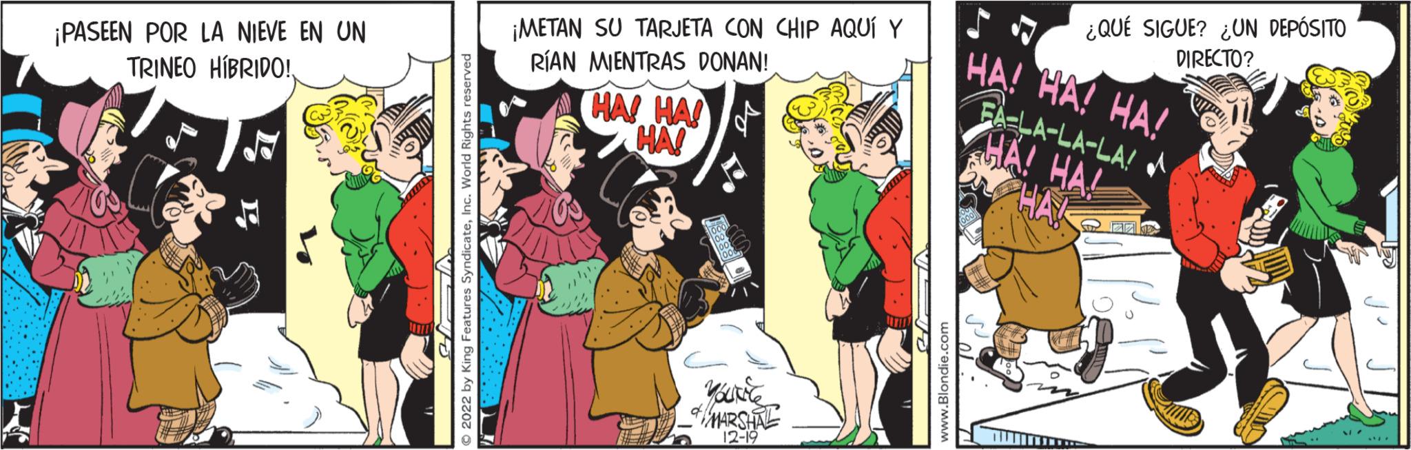 Publication OCR: ¡PASEEN POR LA NIEVE EN UN TRINEO HÍBRIDO!¡METAN SU TARJETA CON CHIP AQUÍ Y RÍAN MIENTRAS DONAN! HA! HA! HA VOURIC & MARSHAL 12-19 ¿QUÉ SIGUE? ¿UN DEPÓSITO DIRECTO? HA! HA! HA! FA-LA-LA-LA! ? AHA! HAY ¡ PASEEN POR LA NIEVE EN UN TRINEO HÍBRIDO !¡ METAN SU TARJETA CON CHIP AQUÍ Y RÍAN MIENTRAS DONAN ! HA ! HA ! HA VOURIC & MARSHAL 12-19 ¿ QUÉ SIGUE ? ¿ UN DEPÓSITO DIRECTO ? HA ! HA ! HA ! FA - LA - LA - LA ! ? AHA ! HAY