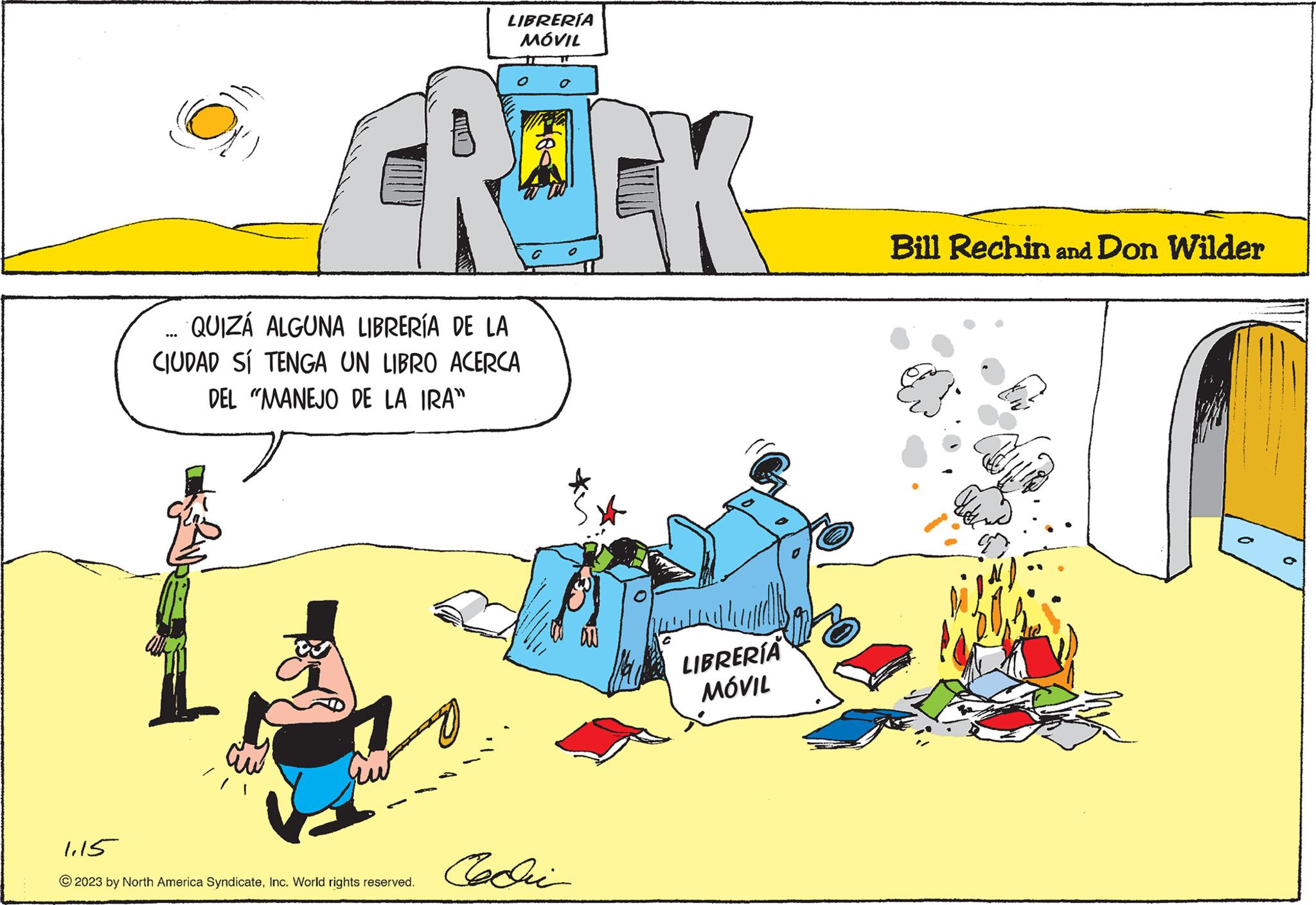 Adaptation OCR: a PRICE 115 © 2023 by North America SyndicateInc. World rights reserved. LIBRERÍA MÓVIL QUIZÁ ALGUNA LIBRERÍA DE LA CIUDAD SÍ TENGA UN LIBRO ACERCA DEL "MANEJO DE LA IRA" Cadii EK LIBRERÍA MÓVIL Bill Rechin and Don Wilder 0 0 a PRICE 115 © 2023 by North America SyndicateInc. World rights reserved . LIBRERÍA MÓVIL QUIZÁ ALGUNA LIBRERÍA DE LA CIUDAD SÍ TENGA UN LIBRO ACERCA DEL " MANEJO DE LA IRA " Cadii EK LIBRERÍA MÓVIL Bill Rechin and Don Wilder 0 0