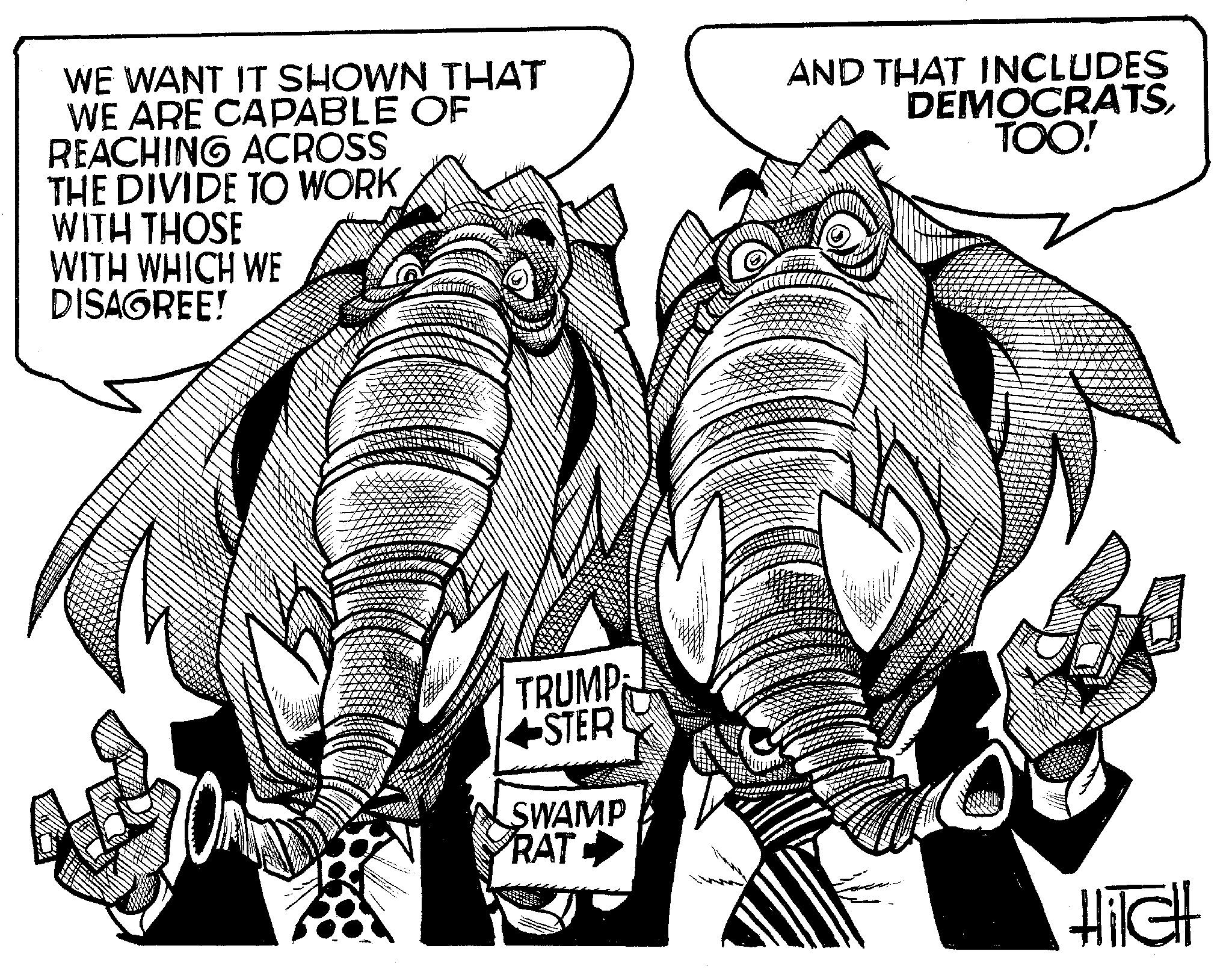 Terrestrial animal OCR: WE WANT IT SHOWN THAT WE ARE CAPABLE OF REACHING ACROSS THE DIVIDE TO WORK WITH THOSE WITH WHICH WE DISAGREE! S ETIVI TRUMP +STER SWAMP RAT AND THAT INCLUDES DEMOCRATSTOO! Hilett WE WANT IT SHOWN THAT WE ARE CAPABLE OF REACHING ACROSS THE DIVIDE TO WORK WITH THOSE WITH WHICH WE DISAGREE ! S ETIVI TRUMP + STER SWAMP RAT AND THAT INCLUDES DEMOCRATSTOO ! Hilett