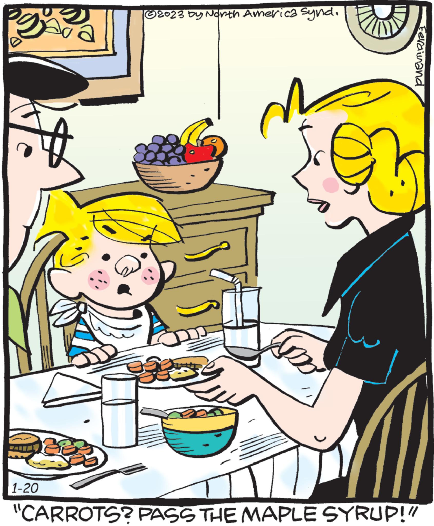 Art OCR: K 1-20 CER ?2023 by North America Synd. w Ferdinand "CARROTS? PASS THE MAPLE SYRUP!" K 1-20 CER ?2023 by North America Synd . w Ferdinand " CARROTS ? PASS THE MAPLE SYRUP ! "