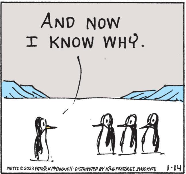 Font OCR: AND NOW I KNOW WHY. & 100 MUTTS © 2023 PATRICK MCDONNEL!· DISTRIBUTED BY KING FEATURES SYNDICATE 1:14 AND NOW I KNOW WHY . & 100 MUTTS © 2023 PATRICK MCDONNEL ! · DISTRIBUTED BY KING FEATURES SYNDICATE 1:14