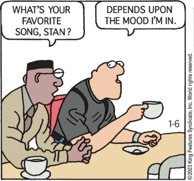 Font OCR: WHAT'S YOUR FAVORITE SONGSTAN? DEPENDS UPON THE MOOD I'M IN. 1-6 ?2023 King Features SyndicateInc. World rights reserved. WHAT'S YOUR FAVORITE SONGSTAN ? DEPENDS UPON THE MOOD I'M IN . 1-6 ?2023 King Features SyndicateInc. World rights reserved .