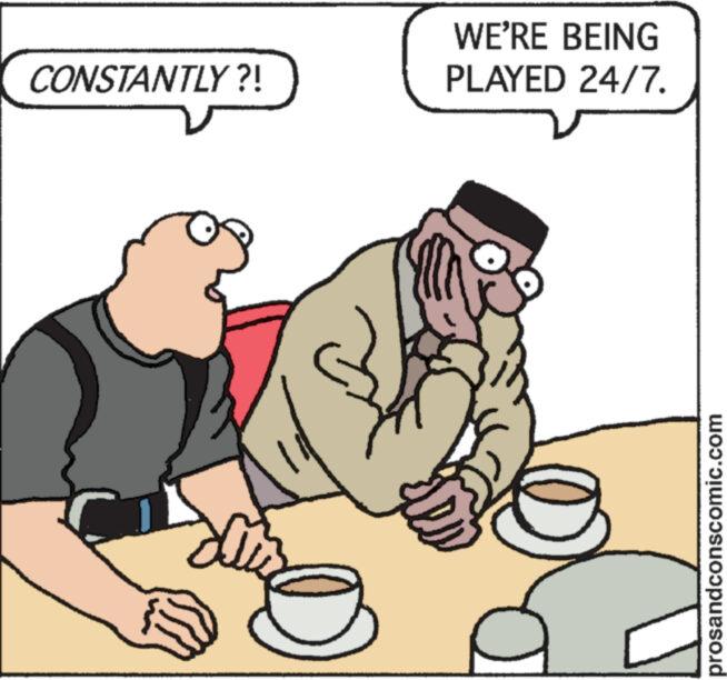 Rectangle OCR: CONSTANTLY?! 2) WE'RE BEING PLAYED 24/7. prosandconscomic.com CONSTANTLY ?! 2 ) WE'RE BEING PLAYED 24/7 . prosandconscomic.com