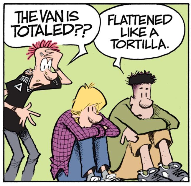 Interaction OCR: THE VAN IS TOTALED?? wwwwwwwwww FLATTENED LIKE A TORTILLA. THE VAN IS TOTALED ?? wwwwwwwwww FLATTENED LIKE A TORTILLA .