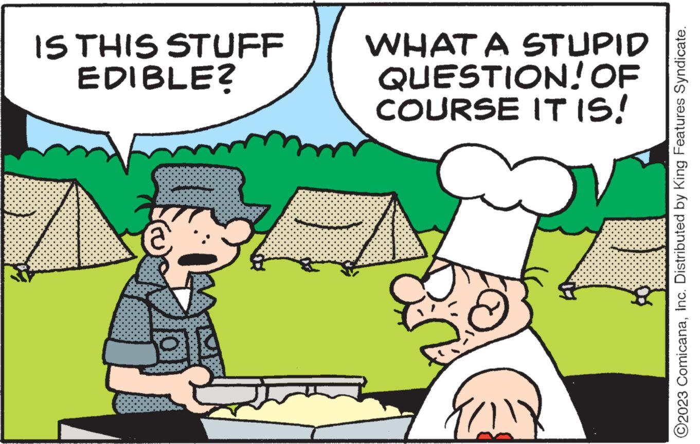 Happy OCR: IS THIS STUFF EDIBLE? @ WHAT A STUPID QUESTION! OF COURSE IT IS! 8 O2023 ComicanaInc. Distributed by King Features Syndicate. IS THIS STUFF EDIBLE ? @ WHAT A STUPID QUESTION ! OF COURSE IT IS ! 8 O2023 ComicanaInc. Distributed by King Features Syndicate .