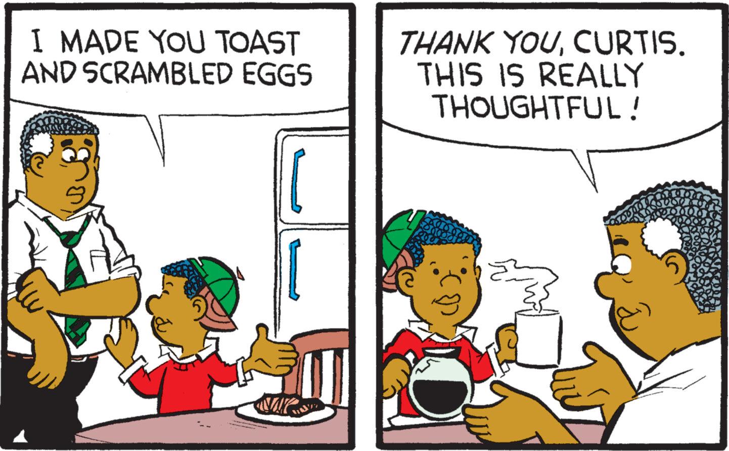 Parallel OCR: I MADE YOU TOAST AND SCRAMBLED EGGS THANK YOUCURTIS. THIS IS REALLY THOUGHTFUL! I MADE YOU TOAST AND SCRAMBLED EGGS THANK YOUCURTIS . THIS IS REALLY THOUGHTFUL !