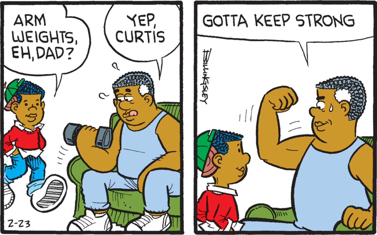 Adaptation OCR: ARM WEIGHTSDAD? con 2-23 YEPCURTIS GOTTA KEEP STRONG BILLINGSLEY 11 ARM WEIGHTSDAD ? con 2-23 YEPCURTIS GOTTA KEEP STRONG BILLINGSLEY 11