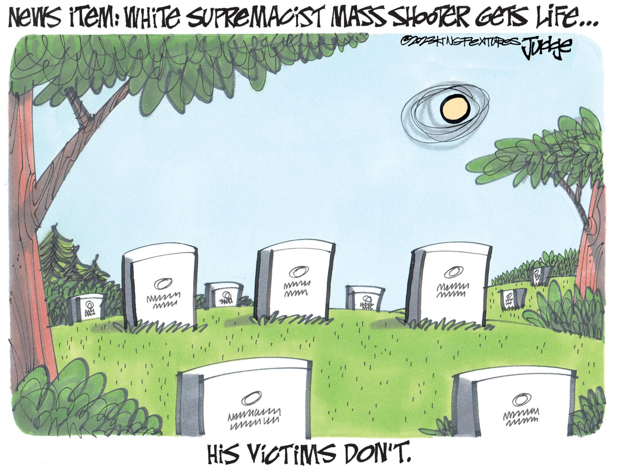 Font OCR: News ITEM: WHITE SUPREMACIST MASS SHOOTER GETS LIFE... OZKING PEXTURES Judge JU Col HALOME www (1 ????? ????? HIS VICTIMS DON'T. O une 11 ????? mmm. News ITEM : WHITE SUPREMACIST MASS SHOOTER GETS LIFE ... OZKING PEXTURES Judge JU Col HALOME www ( 1 ????? ????? HIS VICTIMS DON'T . O une 11 ????? mmm .