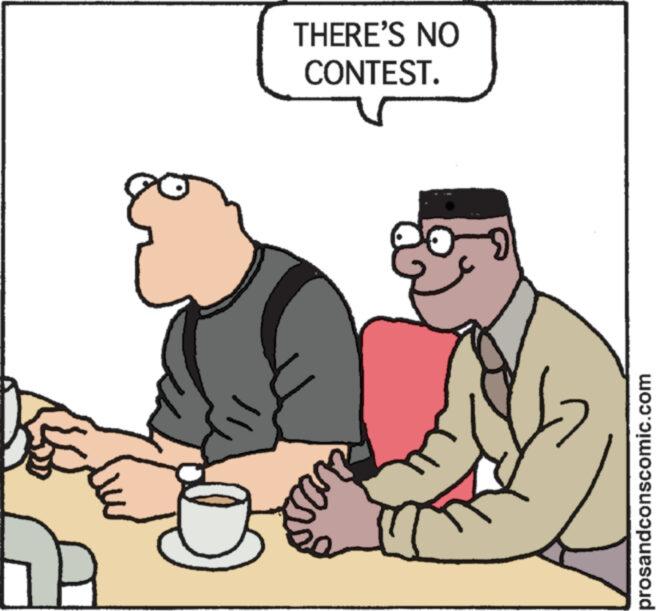 People OCR: THERE'S NO CONTEST. ??? b prosandconscomic.com THERE'S NO CONTEST . ??? b prosandconscomic.com