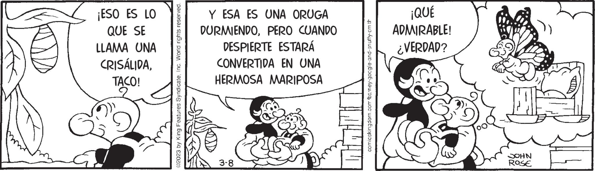 Conversation OCR: ??? e ¡ESO ES LO QUE SE LLAMA UNA CRISÁLIDATACO! 1! 002023 by King Features SyndicateInc. World rights reserved. Y ESA ES UNA ORUGA DURMIENDOPERO CUANDO DESPIERTE ESTARÁ CONVERTIDA EN UNA HERMOSA MARIPOSA 3-8 Sye comicskingdom.com/barney-google-and-snuffy-sm th ¡QUÉ ADMIRABLE! ¿VERDAD? HE NHOC ROSE ??? e ¡ ESO ES LO QUE SE LLAMA UNA CRISÁLIDATACO ! 1 ! 002023 by King Features SyndicateInc. World rights reserved . Y ESA ES UNA ORUGA DURMIENDOPERO CUANDO DESPIERTE ESTARÁ CONVERTIDA EN UNA HERMOSA MARIPOSA 3-8 Sye comicskingdom.com/barney-google-and-snuffy-sm th ¡ QUÉ ADMIRABLE ! ¿ VERDAD ? HE NHOC ROSE