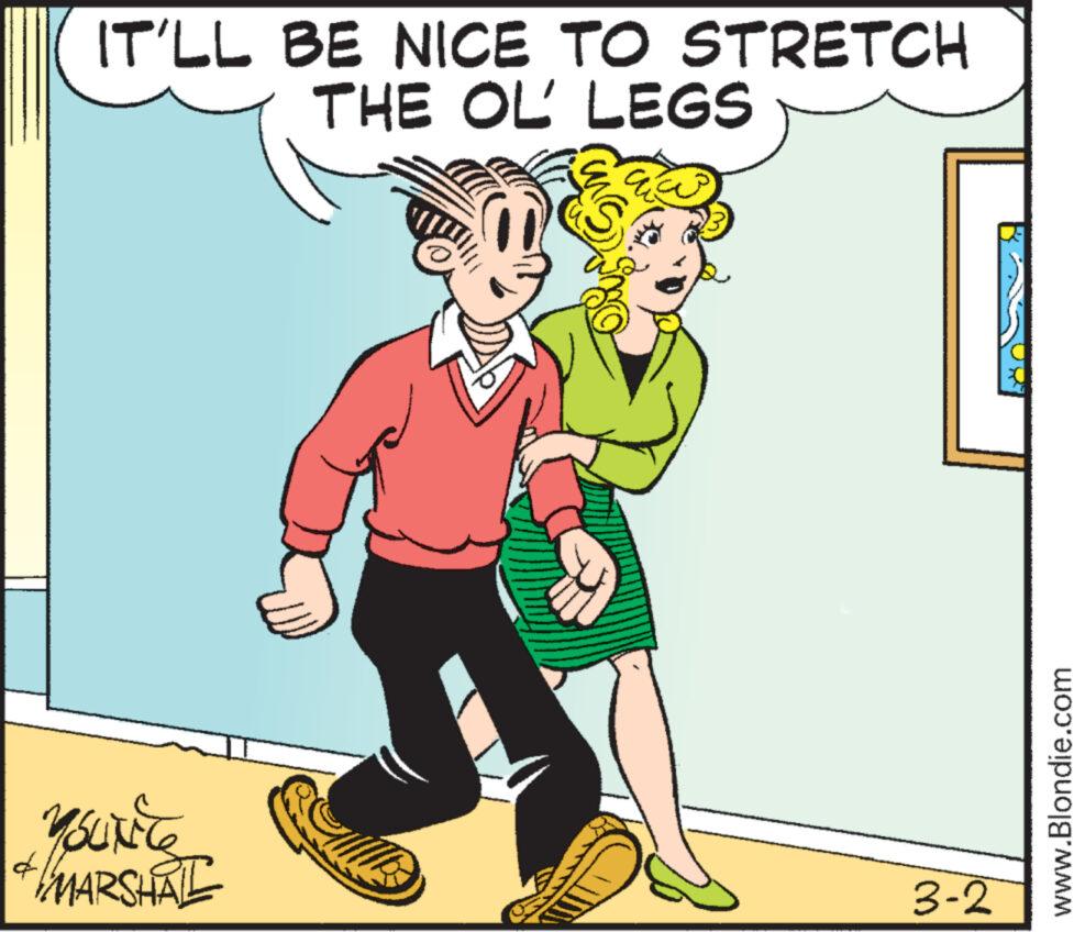 Art OCR: IT'LL BE NICE TO STRETCH THE OL' LEGS Yourite MARSHAL 3-2 www.Blondie.com IT'LL BE NICE TO STRETCH THE OL ' LEGS Yourite MARSHAL 3-2 www.Blondie.com