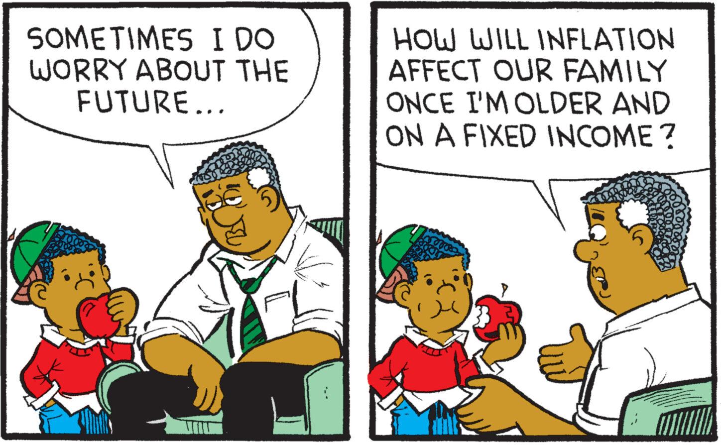 Event OCR: SOMETIMES I DO WORRY ABOUT THE FUTURE... HOW WILL INFLATION AFFECT OUR FAMILY ONCE I'M OLDER AND ON A FIXED INCOME? H SOMETIMES I DO WORRY ABOUT THE FUTURE ... HOW WILL INFLATION AFFECT OUR FAMILY ONCE I'M OLDER AND ON A FIXED INCOME ? H