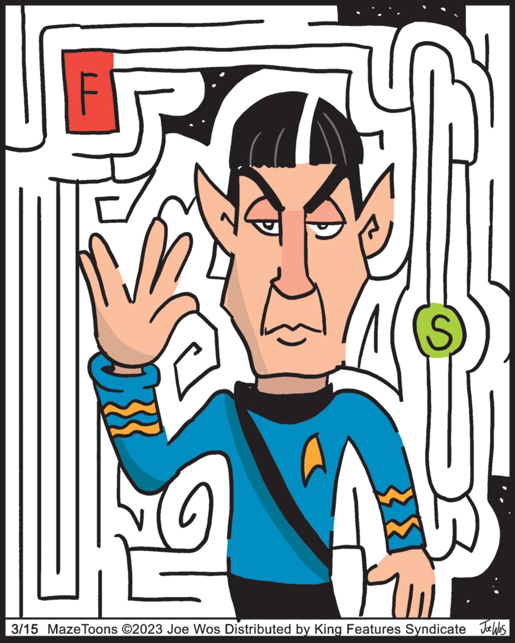 Illustration OCR: T S W 3/15 Maze Toons ©2023 Joe Wos Distributed by King Features Syndicate s T S W 3/15 Maze Toons © 2023 Joe Wos Distributed by King Features Syndicate s