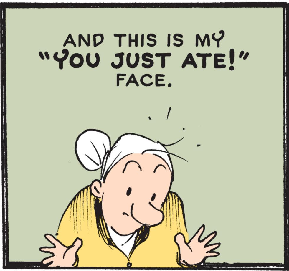 Drawing OCR: AND THIS IS MY "YOU JUST ATE!" FACE. TOALAR AND THIS IS MY " YOU JUST ATE ! " FACE . TOALAR