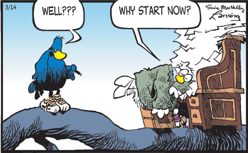 Fictional character OCR: 3/14 WELL??? WHY START NOW? Susie MacNelly Lansing 3/14 WELL ??? WHY START NOW ? Susie MacNelly Lansing