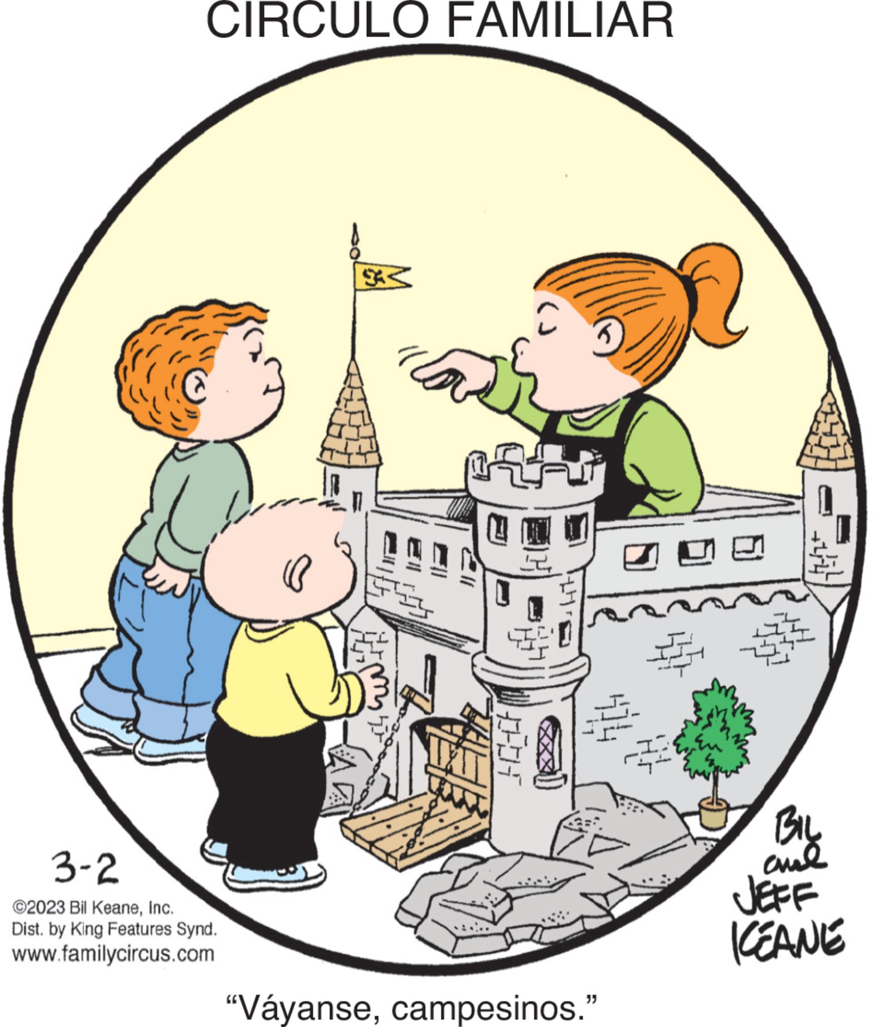 Illustration OCR: CIRCULO FAMILIAR 3-2 ©2023 Bil KeaneInc. Dist. by King Features Synd. www.familycircus.com *< L 10-04 H 0 5 "Váyansecampesinos." Vil BIL and JEFF KEANE CIRCULO FAMILIAR 3-2 © 2023 Bil KeaneInc. Dist . by King Features Synd . www.familycircus.com * < L 10-04 H 0 5 " Váyansecampesinos . " Vil BIL and JEFF KEANE