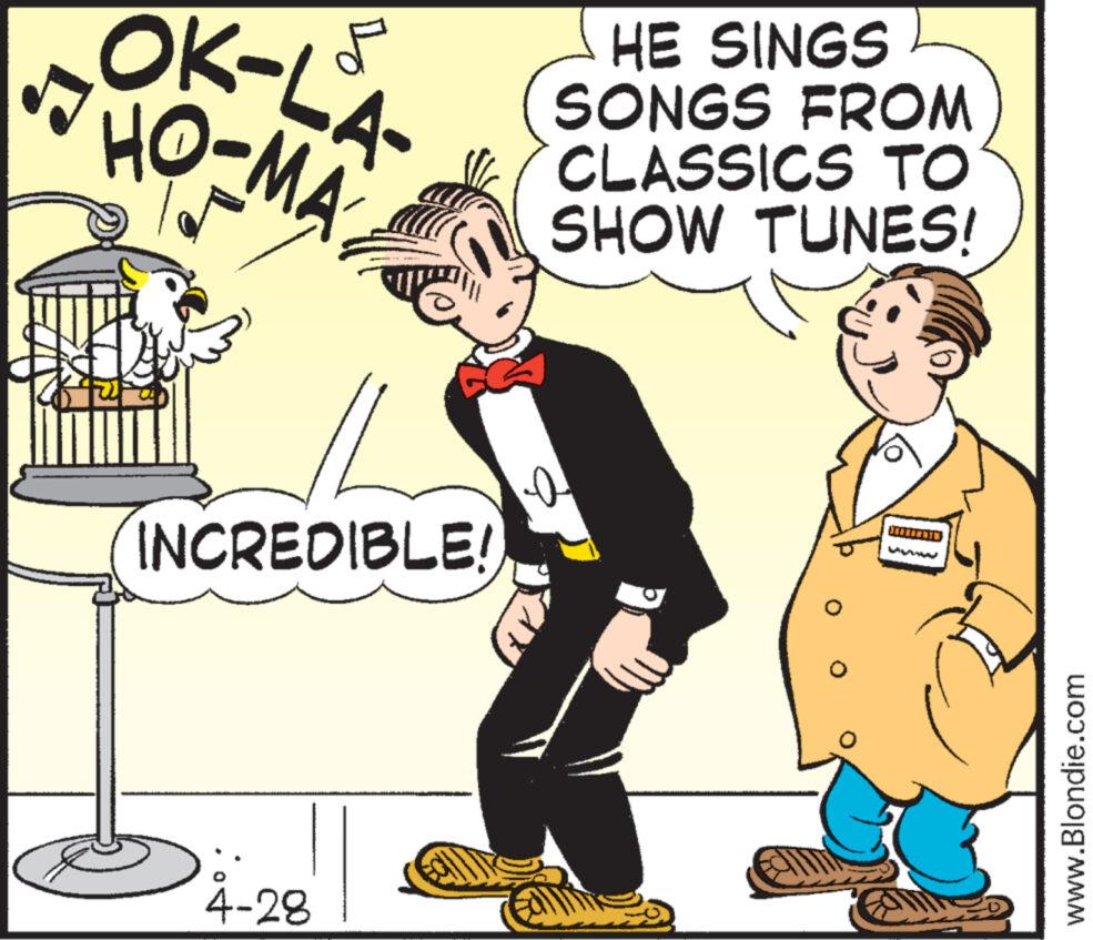Drawing OCR: OK-LA HO-MA M ?? INCREDIBLE! 4-28 ? HE SINGS SONGS FROM CLASSICS TO SHOW TUNES! www.Blondie.com OK - LA HO - MA M ?? INCREDIBLE ! 4-28 ? HE SINGS SONGS FROM CLASSICS TO SHOW TUNES ! www.Blondie.com
