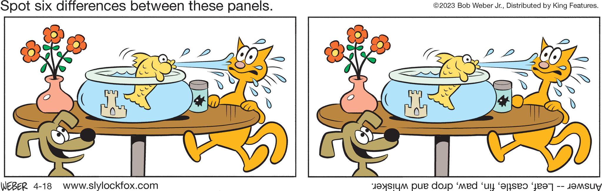 Happy OCR: Spot six differences between these panels. WEBER 4-18 www.slylockfox.com ?2023 Bob Weber Jr.Distributed by King Features. de pe doup med 'uit for the Spot six differences between these panels . WEBER 4-18 www.slylockfox.com ?2023 Bob Weber Jr.Distributed by King Features . de pe doup med ' uit for the