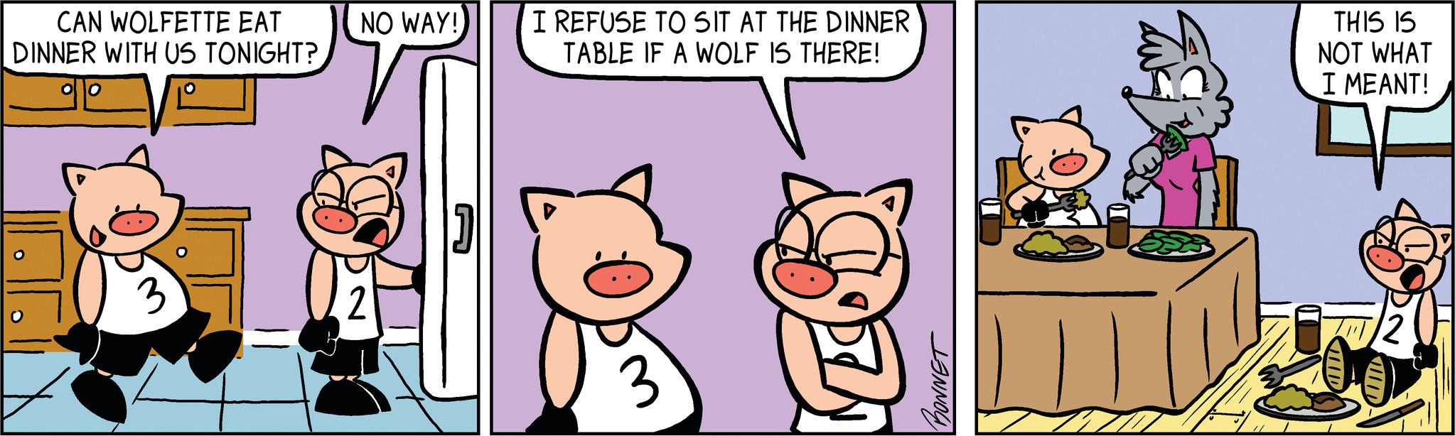 Rectangle OCR: CAN WOLFETTE EAT DINNER WITH US TONIGHT? O olo NO WAY! 7 2 I REFUSE TO SIT AT THE DINNER TABLE IF A WOLF IS THERE! 3 KE BONNET 1 THIS IS NOT WHAT I MEANT! ITID 12 UD CAN WOLFETTE EAT DINNER WITH US TONIGHT ? O olo NO WAY ! 7 2 I REFUSE TO SIT AT THE DINNER TABLE IF A WOLF IS THERE ! 3 KE BONNET 1 THIS IS NOT WHAT I MEANT ! ITID 12 UD