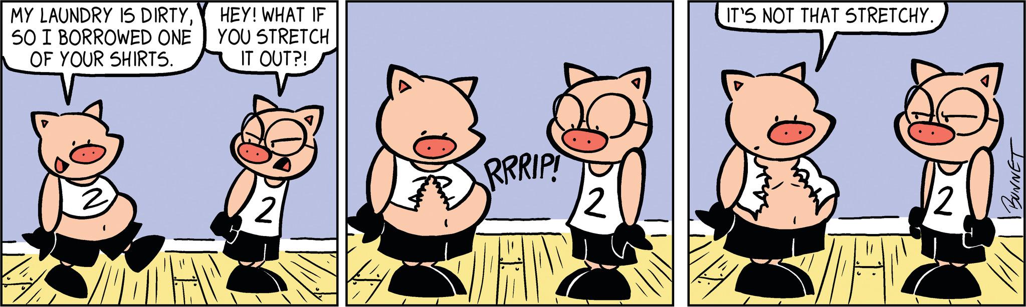 Happy OCR: MY LAUNDRY IS DIRTYSO I BORROWED ONE OF YOUR SHIRTS. HEY! WHAT IF YOU STRETCH IT OUT?! 2 RRRIP! 12 IT'S NOT THAT STRETCHY. BUNNET MY LAUNDRY IS DIRTYSO I BORROWED ONE OF YOUR SHIRTS . HEY ! WHAT IF YOU STRETCH IT OUT ?! 2 RRRIP ! 12 IT'S NOT THAT STRETCHY . BUNNET