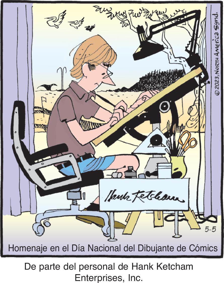 Drawing OCR: 2 the Fu Meuw Cudd Hank Fethara TEE © 2023NORTH America Synd. 5-5 Homenaje en el Día Nacional del Dibujante de Cómics De parte del personal de Hank Ketcham EnterprisesInc. 2 the Fu Meuw Cudd Hank Fethara TEE © 2023NORTH America Synd . 5-5 Homenaje en el Día Nacional del Dibujante de Cómics De parte del personal de Hank Ketcham Enterprises