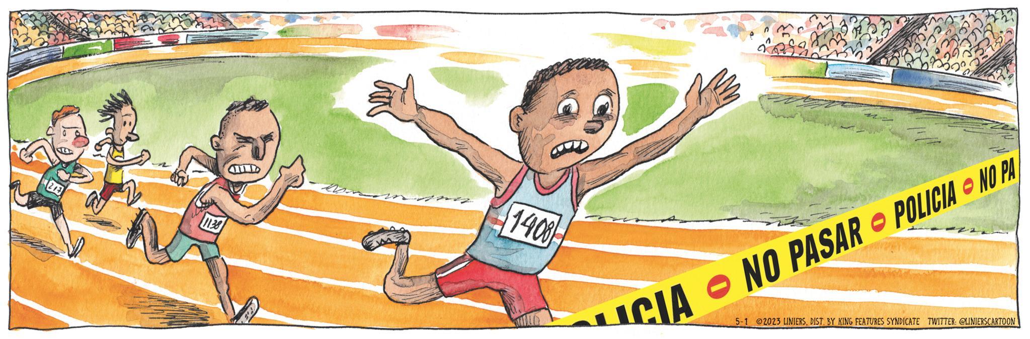 Illustration OCR: 213 ? 11138 1408 CIA NO PASAR POLICIA NO PA 5-1 2023 LINIERSDIST. BY KING FEATURES SYNDICATE TWITTER: @LINIERSCARTOON 213 ? 11138 1408 CIA NO PASAR POLICIA NO PA 5-1 2023 LINIERSDIST . BY KING FEATURES SYNDICATE TWITTER : @LINIERSCARTOON