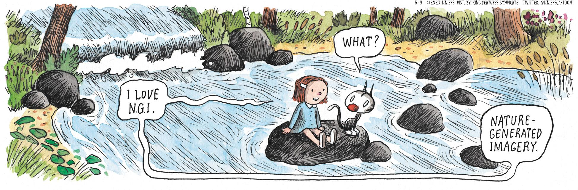 Grass OCR: NIK 38 I LOVE N.G.I. WHAT? 5-9 2023 LINIERSBY KING FEATURES SYNDICATE TWITTER: @LINIERSCARTOON NATURE - GENERATED IMAGERY. NIK 38 I LOVE N.G.I. WHAT ? 5-9 2023 LINIERSBY KING FEATURES SYNDICATE TWITTER : @LINIERSCARTOON NATURE - GENERATED IMAGERY .