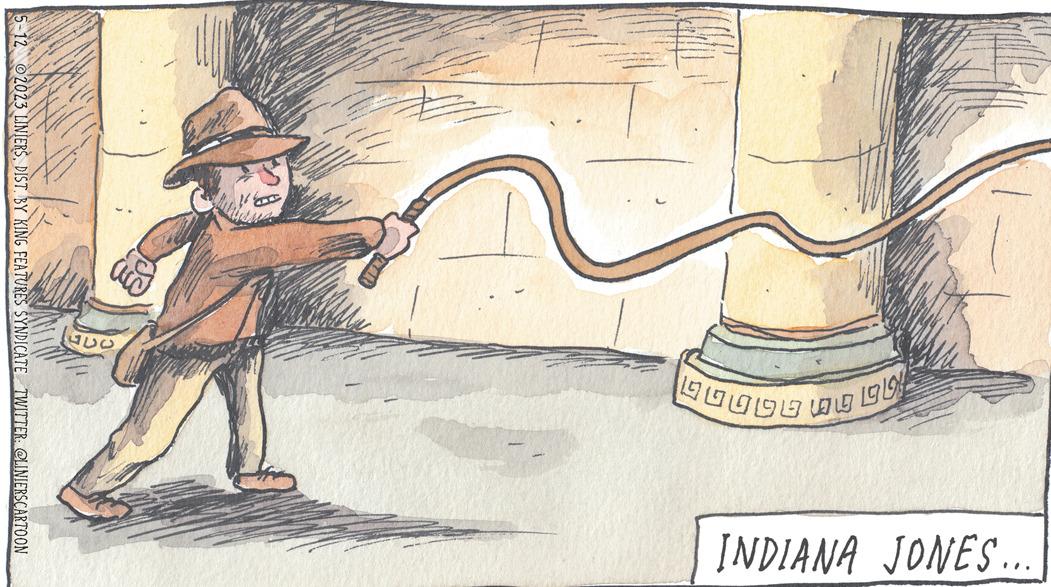 Painting OCR: === ?? ???? ???? ?????????? INDIANA JONES... 5-12 2023 LINIERSDIST. BY KING FEATURES SYNDICATE TWITTER: CLINIERSCARTOON === ? ? ???? ?? ?? ?? ???? ?? ?? INDIANA JONES ... 5-12 2023 LINIERSDIST . BY KING FEATURES SYNDICATE TWITTER : CLINIERSCARTOON