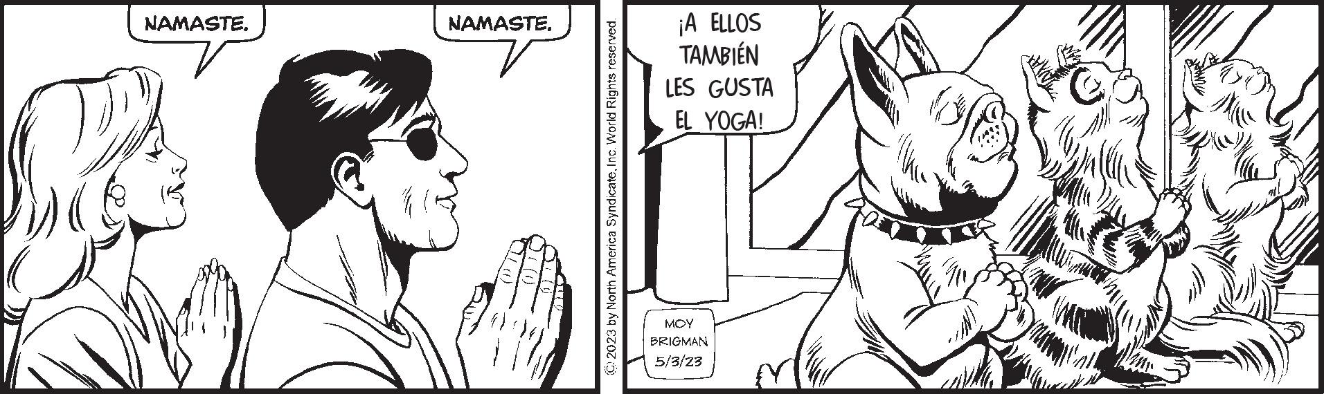 Organism OCR: NAMASTE. NAMASTE. u © 2023 by North America SyndicateInc. World Rights reserved. ¡A ELLOS TAMBIÉN LES GUSTA EL YOGA! MOY BRIGMAN 5/3/23 NAMASTE . NAMASTE . u © 2023 by North America SyndicateInc. World Rights reserved . ¡ A ELLOS TAMBIÉN LES GUSTA EL YOGA ! MOY BRIGMAN 5/3/23