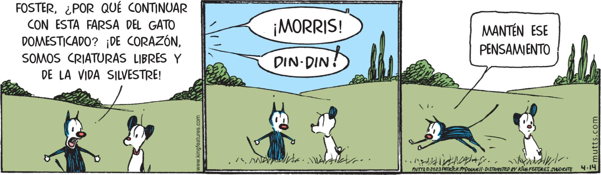 Parallel OCR: FOSTER¿POR QUÉ CONTINUAR CON ESTA FARSA DEL GATO DOMESTICADO? ¡DE CORAZÓNSOMOS CRIATURAS LIBRES Y DE LA VIDA SILVESTRE! www.kingfeatures.com ¡MORRIS! DIN-DIN! lak.. MANTÉN ESE PENSAMIENTO ... MUTYS2023 PATRICK MCDOUNE||· DISTRIBUTED BY KING FEATURES SYNDICATE mutts.com 4.14 FOSTER¿ POR QUÉ CONTINUAR CON ESTA FARSA DEL GATO DOMESTICADO ? ¡ DE CORAZÓNSOMOS CRIATURAS LIBRES Y DE LA VIDA SILVESTRE ! www.kingfeatures.com ¡ MORRIS ! DIN - DIN ! lak .. MANTÉN ESE PENSAMIENTO ... MUTYS2023 PATRICK MCDOUNE || · DISTRIBUTED BY KING FEATURES SYNDICATE mutts.com 4.14