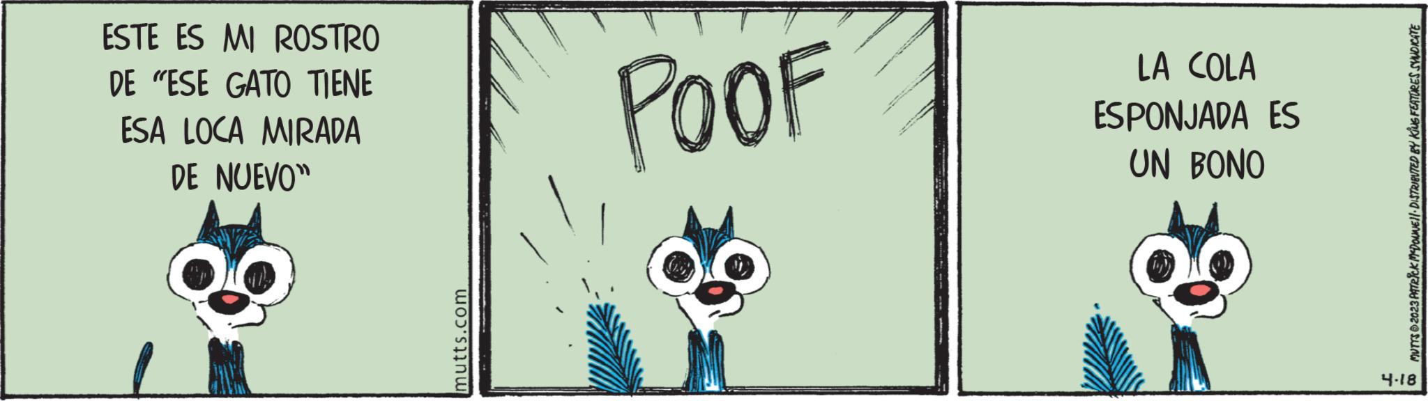 Design OCR: ESTE ES MI ROSTRO DE "ESE GATO TIENE ESA LOCA MIRADA DE NUEVO" mutts.com POOF LA COLA ESPONJADA ES UN BONO 8 CO MUTTS 2023 PATRICK MCDOUNEI DISTRIBUTED BY KING FEATURES SYNDICATE 4.18 ESTE ES MI ROSTRO DE " ESE GATO TIENE ESA LOCA MIRADA DE NUEVO " mutts.com POOF LA COLA ESPONJADA ES UN BONO 8 CO MUTTS 2023 PATRICK MCDOUNEI DISTRIBUTED BY KING FEATURES SYNDICATE 4.18