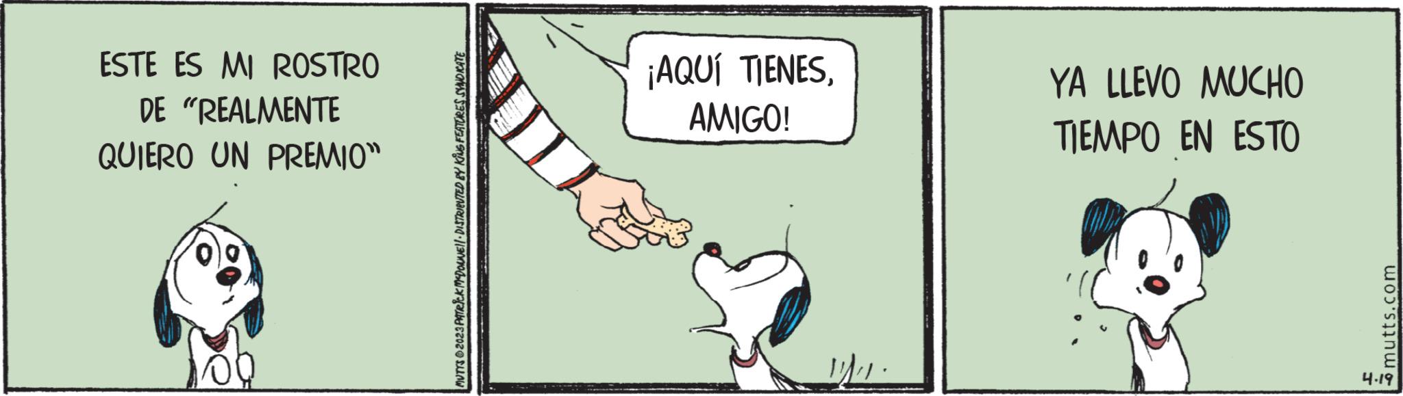 Rectangle OCR: ESTE ES MI ROSTRO DE "REALMENTE QUIERO UN PREMIO" MUTTS 2023 PATRICK MCDONNEL!· DISTRIBUTED BY KING FEATURES SYNDICATE ¡AQUÍ TIENESAMIGO! YA LLEVO MUCHO TIEMPO EN ESTO mutts.com 4.19 ESTE ES MI ROSTRO DE " REALMENTE QUIERO UN PREMIO " MUTTS 2023 PATRICK MCDONNEL ! · DISTRIBUTED BY KING FEATURES SYNDICATE ¡ AQUÍ TIENESAMIGO ! YA LLEVO MUCHO TIEMPO EN ESTO mutts.com 4.19