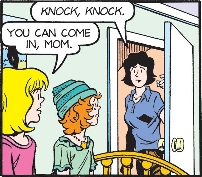 Line OCR: KNOCKKNOCK. YOU CAN COME INMOM. (D KNOCKKNOCK . YOU CAN COME INMOM . ( D