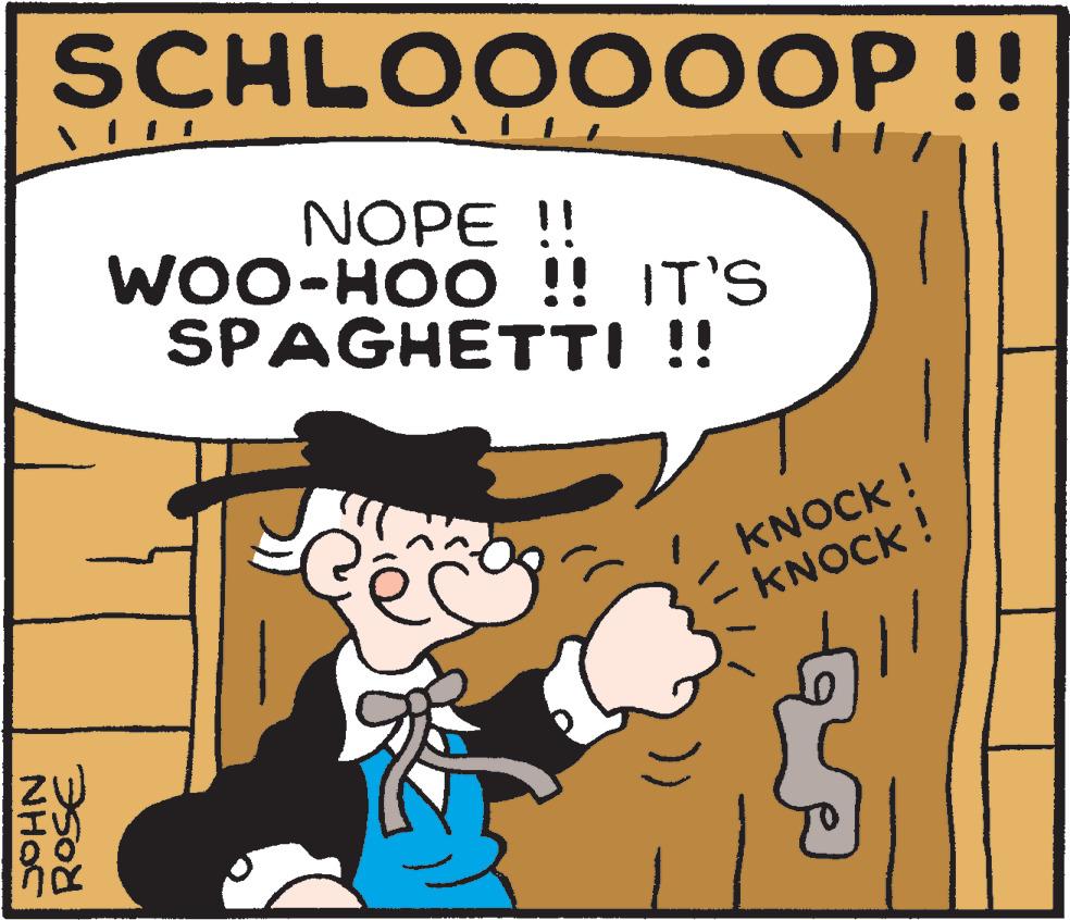 Sharing OCR: SCHLOOOOOP!! NOPE !! WOO-HOO !! IT'S SPAGHETTI !! ROSE 00 JR KNOCK! KNOCK! SCHLOOOOOP !! NOPE !! WOO - HOO !! IT'S SPAGHETTI !! ROSE 00 JR KNOCK ! KNOCK !
