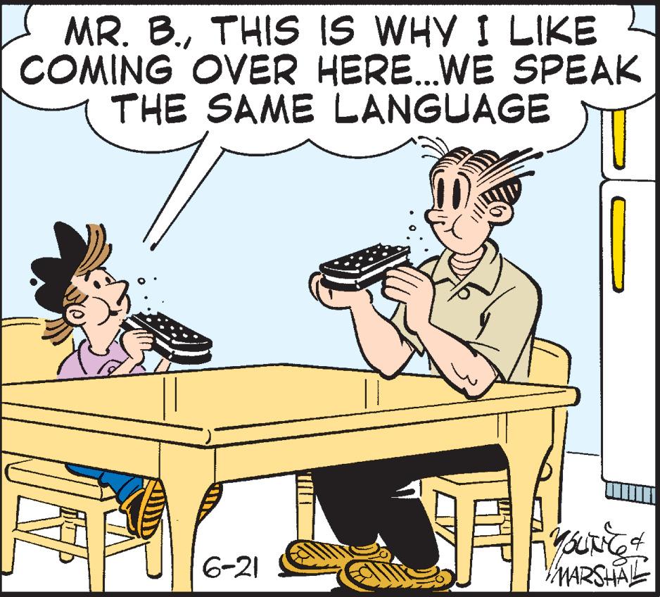 Line OCR: MR. B.THIS IS WHY I LIKE COMING OVER HERE...WE SPEAK THE SAME LANGUAGE 6-21 YOUNG & MARSHAL MR . B.THIS IS WHY I LIKE COMING OVER HERE ... WE SPEAK THE SAME LANGUAGE 6-21 YOUNG & MARSHAL