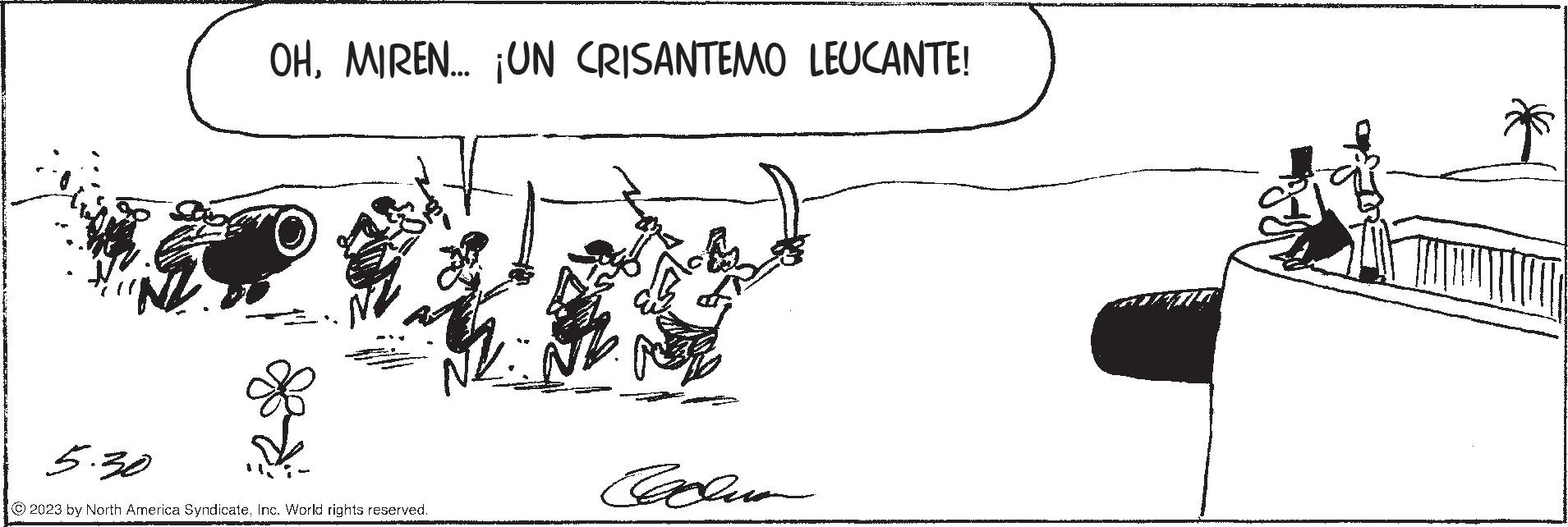Illustration OCR: OHMIREN... ¡UN CRISANTEMO LEUCANTE! 5.30 ?2023 by North America SyndicateInc. World rights reserved. M2: ?D NE Cachum P c.com. OHMIREN ... ¡ UN CRISANTEMO LEUCANTE ! 5.30 ?2023 by North America SyndicateInc. World rights reserved . M2 : ?D NE Cachum P c.com .