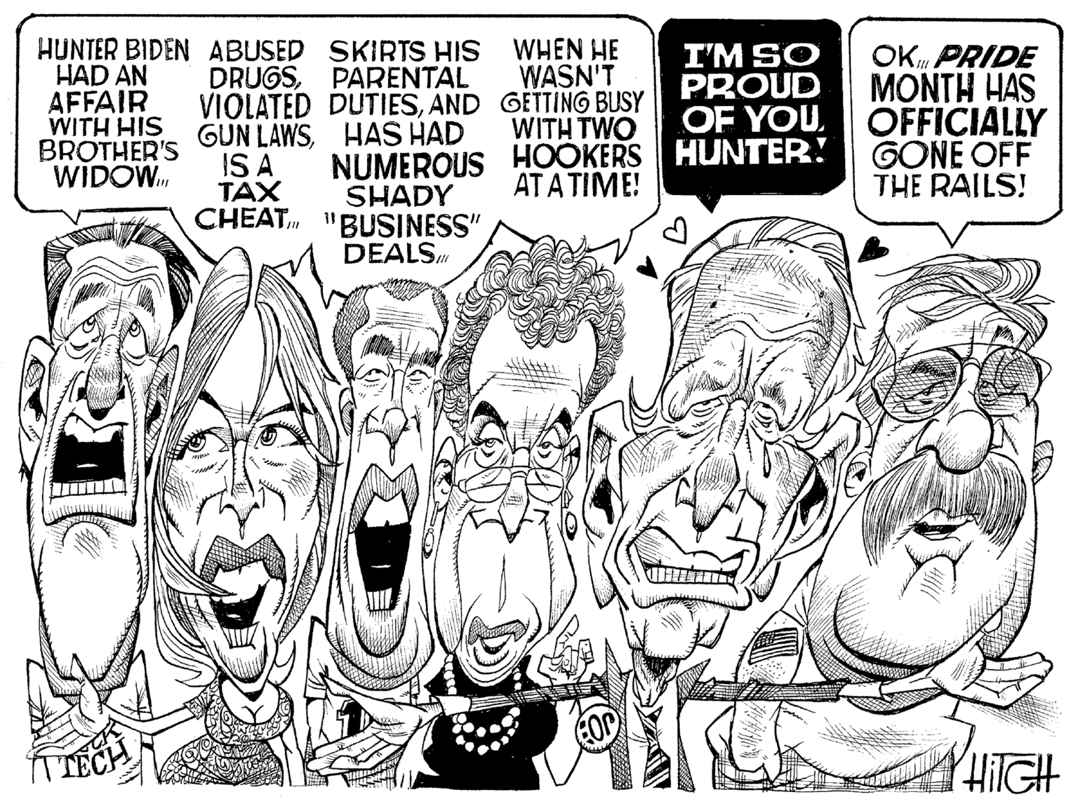 Illustration OCR: HUNTER BIDEN ABUSED HAD AN AFFAIR WITH HIS BROTHER'S WIDOWI ECH SKIRTS HIS DRUGSPARENTAL VIOLATED DUTIESAND GETTING BUSY HAS HAD NUMEROUS SHADY "BUSINESS" DEALS WITH TWO HOOKERS AT A TIME! D WHEN HE WASN'T GUN LAWSIS A TAX CHEATFOR I'M SO PROUD OF YOU HUNTER! OK PRIDE MONTH HAS OFFICIALLY GONE OFF THE RAILS! H I HiTGH HUNTER BIDEN ABUSED HAD AN AFFAIR WITH HIS BROTHER'S WIDOWI ECH SKIRTS HIS DRUGSPARENTAL VIOLATED DUTIESAND GETTING BUSY HAS HAD NUMEROUS SHADY " BUSINESS " DEALS WITH TWO HOOKERS AT A TIME ! D WHEN HE WASN'T GUN LAWSIS A TAX CHEATFOR I'M SO PROUD OF YOU HUNTER ! OK PRIDE MONTH HAS OFFICIALLY GONE OFF THE RAILS ! H I HiTGH