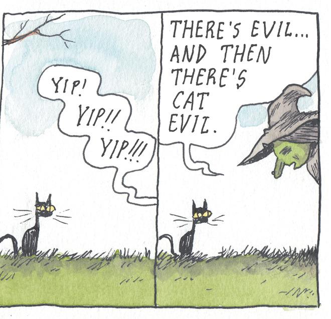 Illustration OCR: YIP! YIP!! YIP!!! WMN N ? ?? THERE'S EVIL... AND THEN THERE'S CAT EVIL. ? ?????? -IN YIP ! YIP !! YIP !!! WMN N ? ?? THERE'S EVIL ... AND THEN THERE'S CAT EVIL . ? ?????? -IN