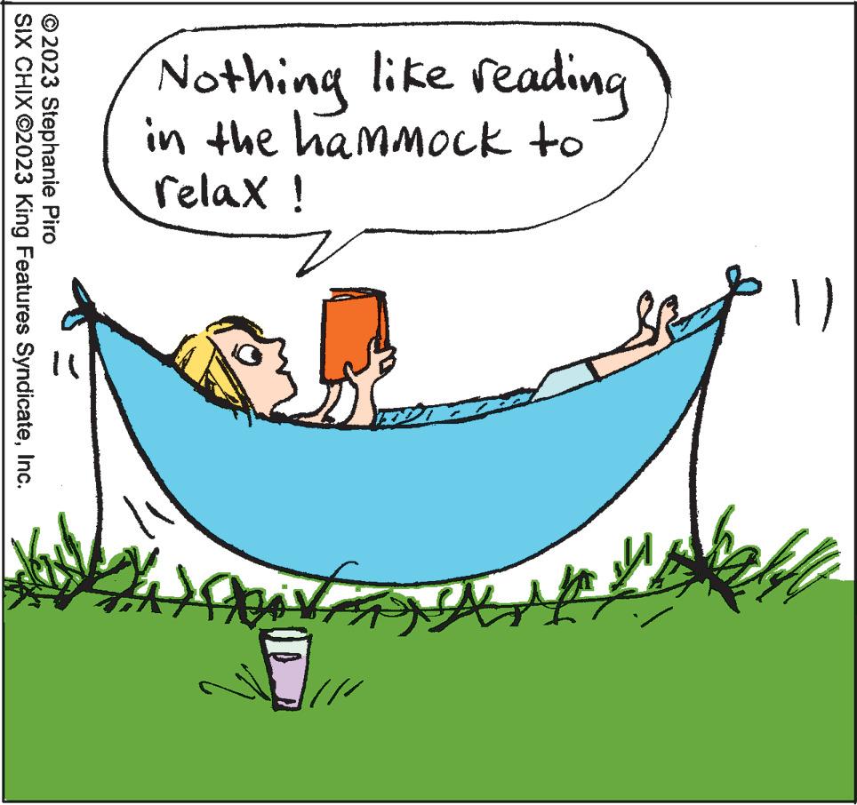 Parallel OCR: Nothing like reading in the hammock to relax! 11 # © 2023 Stephanie Piro SIX CHIX ?2023 King Features SyndicateInc. Peik Nothing like reading in the hammock to relax ! 11 # © 2023 Stephanie Piro SIX CHIX ?2023 King Features SyndicateInc. Peik