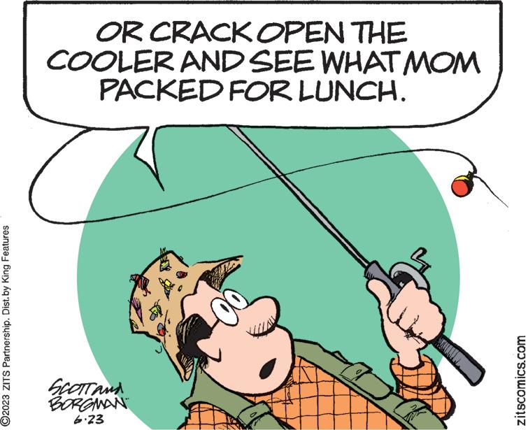 Illustration OCR: ?2023 ZITS Partnership. Dist.by King Features OR CRACK OPEN THE COOLER AND SEE WHAT MOM PACKED FOR LUNCH. SCOTT and BORGMAN 6.23 00 zitscomics.com ?2023 ZITS Partnership . Dist.by King Features OR CRACK OPEN THE COOLER AND SEE WHAT MOM PACKED FOR LUNCH . SCOTT and BORGMAN 6.23 00 zitscomics.com