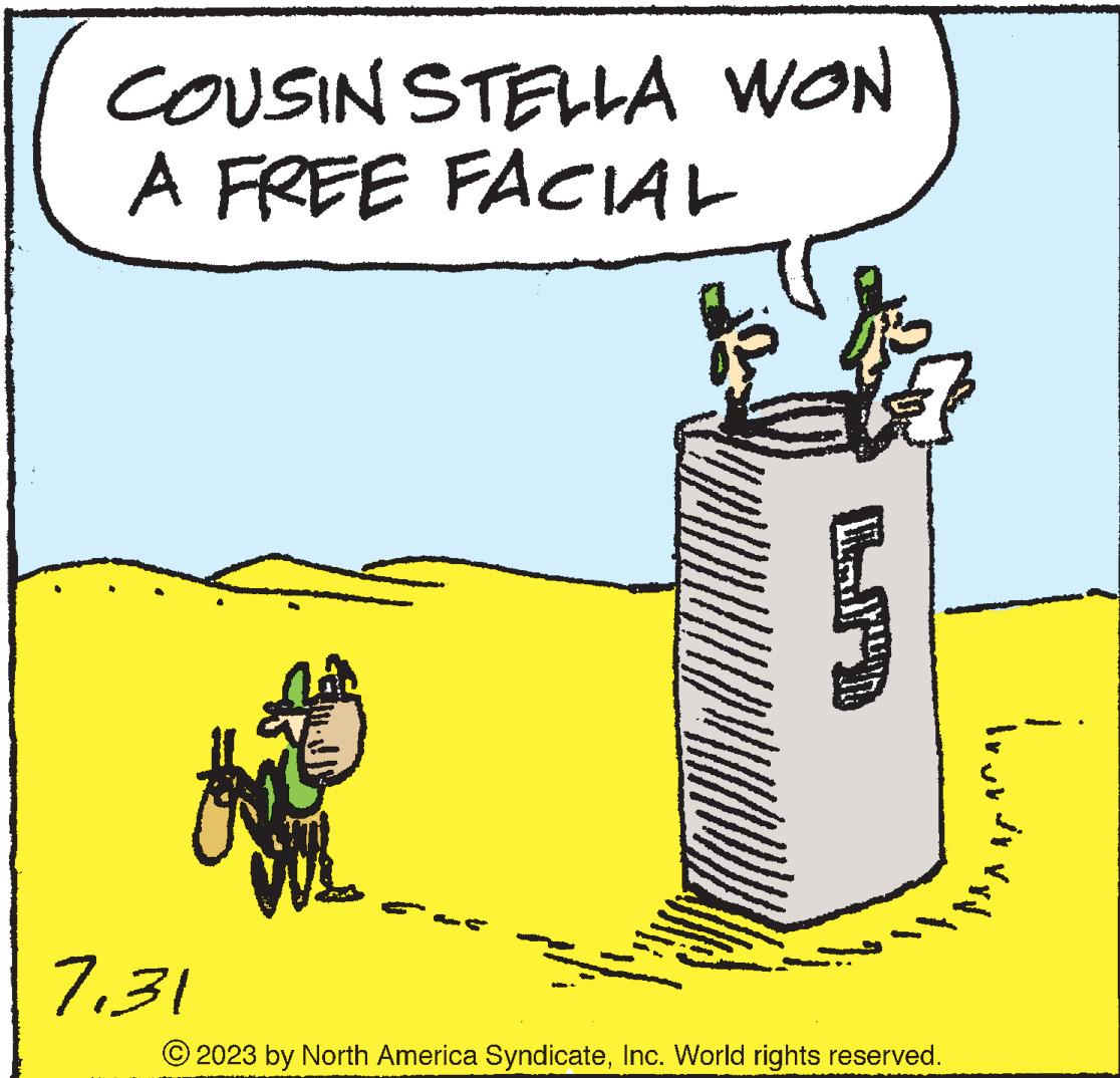 Art OCR: COUSIN STELLA WON A FREE FACIAL 731 Rupan © 2023 by North America SyndicateInc. World rights reserved. JY COUSIN STELLA WON A FREE FACIAL 731 Rupan © 2023 by North America SyndicateInc. World rights reserved . JY