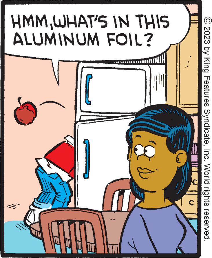 Font OCR: © 2023 by King Features SyndicateInc. World rights reserved. HMMWHAT'S IN THIS ALUMINUM FOIL? € © 2023 by King Features SyndicateInc. World rights reserved . HMMWHAT'S IN THIS ALUMINUM FOIL ? €