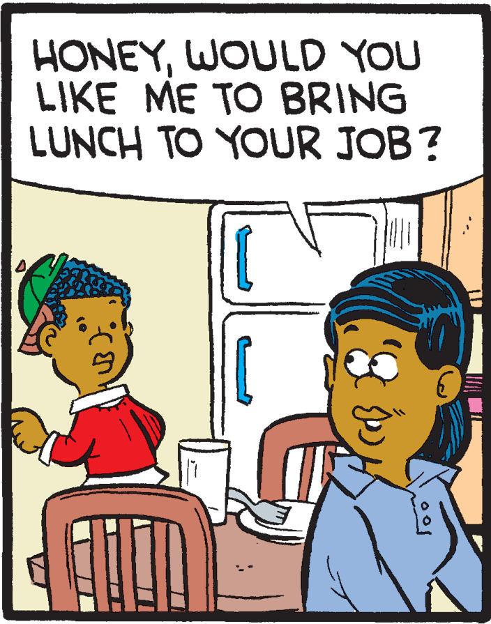 Line OCR: HONEYWOULD YOU LIKE ME TO BRING LUNCH TO YOUR JOB? € HONEYWOULD YOU LIKE ME TO BRING LUNCH TO YOUR JOB ? €
