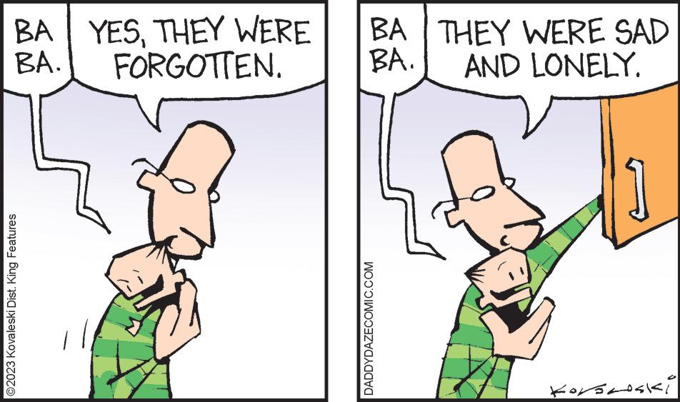 Gesture OCR: BA YESTHEY WERE BA. FORGOTTEN. ?2023 Kovaleski Dist. King Features BA THEY WERE SAD BA. AND LONELY. DADDYDAZECOMIC.COM Korocoski BA YESTHEY WERE BA . FORGOTTEN . ?2023 Kovaleski Dist . King Features BA THEY WERE SAD BA . AND LONELY . DADDYDAZECOMIC.COM Korocoski