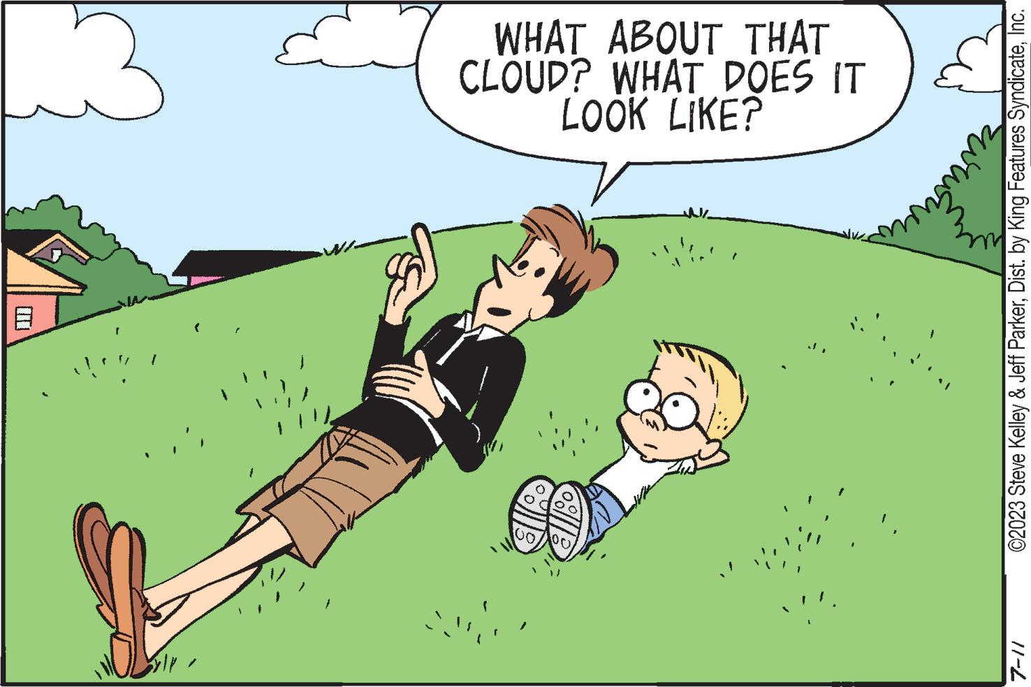 Happy OCR: 13 8 1 SIP WHAT ABOUT THAT CLOUD? WHAT DOES IT LOOK LIKE? 100 ©2023 Steve Kelley & Jeff ParkerInc. ????? 7-11 13 8 1 SIP WHAT ABOUT THAT CLOUD ? WHAT DOES IT LOOK LIKE ? 100 © 2023 Steve Kelley & Jeff ParkerDist . by King Features SyndicateInc. ????? 7-11