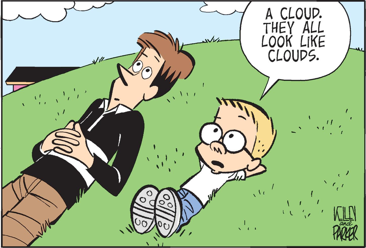 Happy OCR: " 00 A CLOUD. THEY ALL LOOK LIKE CLOUDS. $ KLO and PARKER " 00 A CLOUD . THEY ALL LOOK LIKE CLOUDS . $ KLO and PARKER