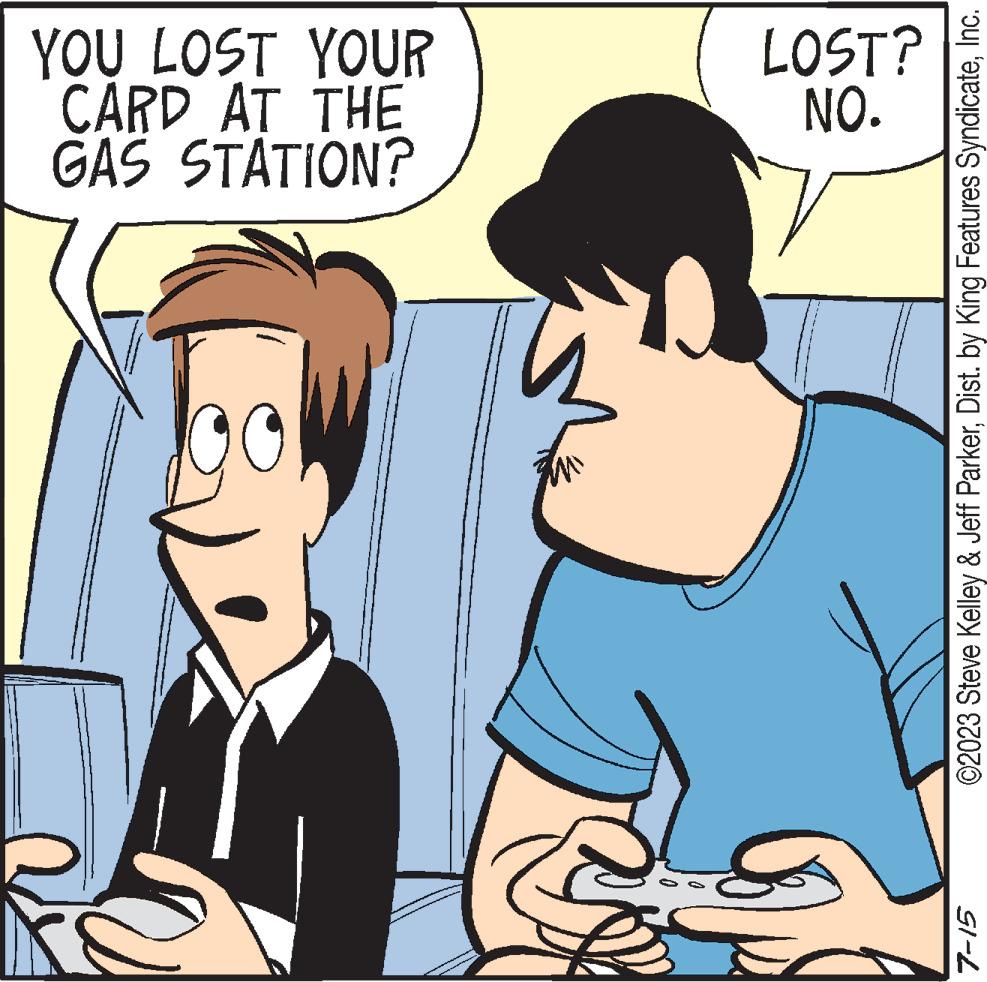 Line OCR: GI-L M GAS STATION? CARD AT THE YOU LOST YOUR NO. LOST? ©2023 Steve Kelley & Jeff ParkerInc. GI - L M GAS STATION ? CARD AT THE YOU LOST YOUR NO . LOST ? © 2023 Steve Kelley & Jeff ParkerDist . by King Features Syndicate