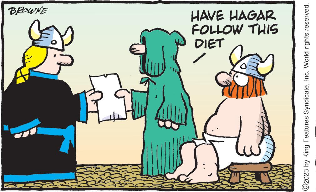 Font OCR: BROWNE DIET FOLLOW THIS HAVE HAGAR ?2023 by King Features SyndicateInc. World rights reserved. BROWNE DIET FOLLOW THIS HAVE HAGAR ?2023 by King Features SyndicateInc. World rights reserved .